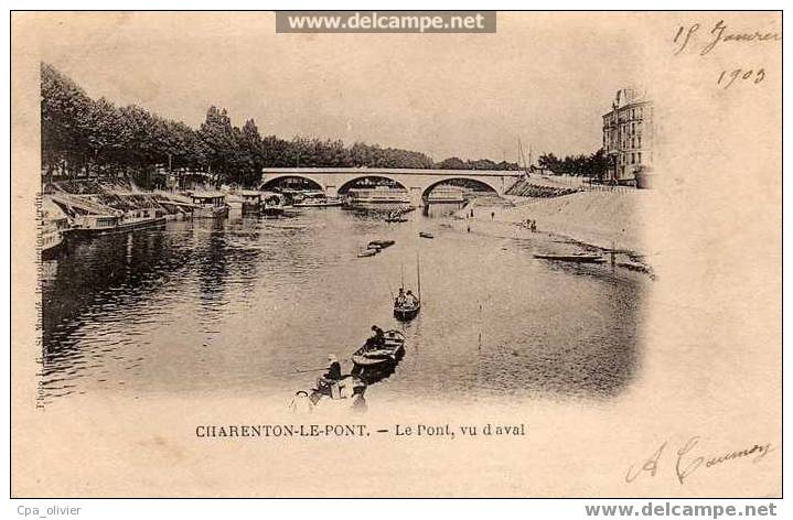 94 CHARENTON LE PONT Pont Vu D´Aval, Animée, Pecheurs, Ed LG Giraud, 1903 - Charenton Le Pont