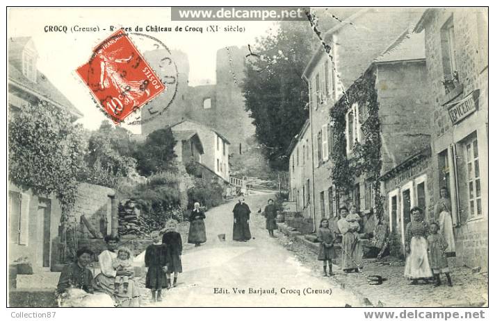 23 - CREUSE - CROCQ - RUE De L´EGLISE Et Les TOURS - EPICERIE - Editeur Vve BARJAUD - Crocq