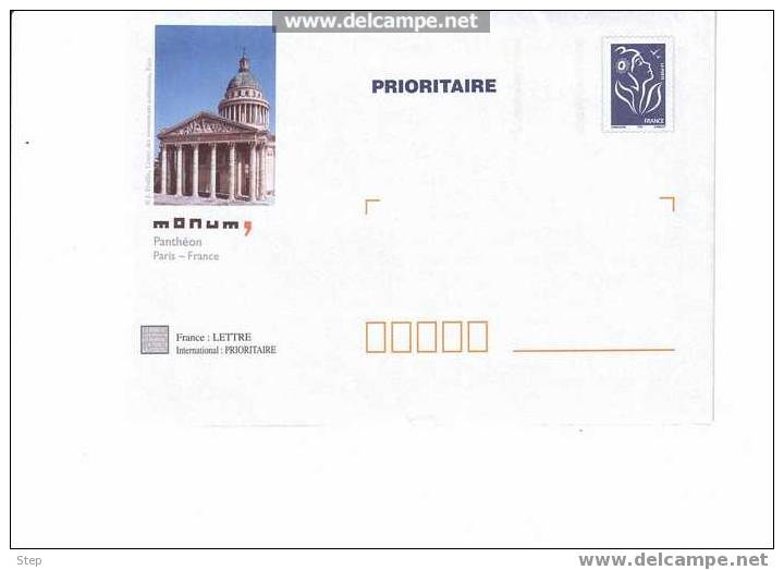 PAP PRIORITAIRE TSC PANTHEON à PARIS Timbre LAMOUCHE BLEU Format CARRE - Prêts-à-poster:Stamped On Demand & Semi-official Overprinting (1995-...)