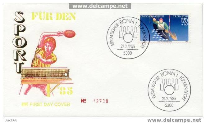 ALLEMAGNE Premier Jour FDC Bowling Canoë Kayak Kanu 21 Février 1985 à BONN - Tischtennis