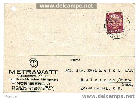 2609. Tarjeta Comercial NURNBERG (Alemania) 1938 - Briefe U. Dokumente