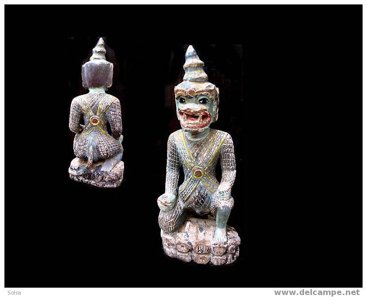 Ancien Dvarapala Gardien De Temple Birman/ Old Burmese Wooden Dvarapala - Religion & Esotericism