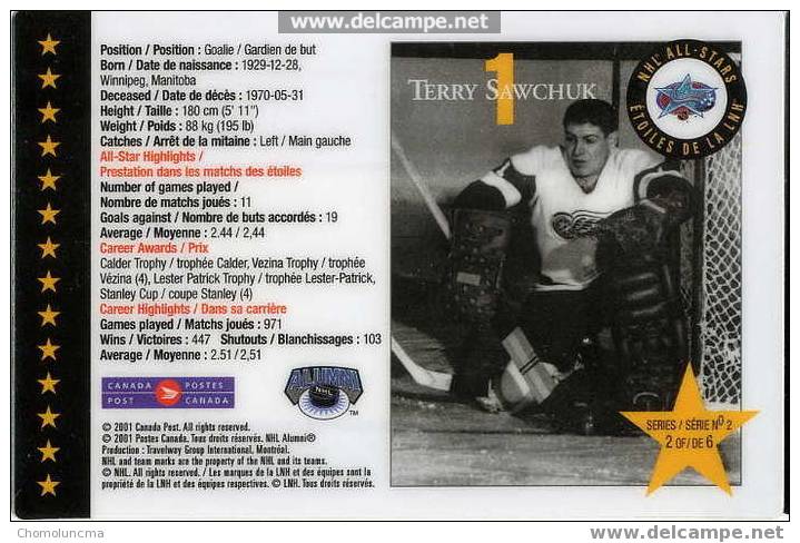 Canada Hockey Sur Glace Eishockey NHL All Stars Etoiles De La LNH Joueur Player Terry Sawchuck - Hockey (sur Glace)