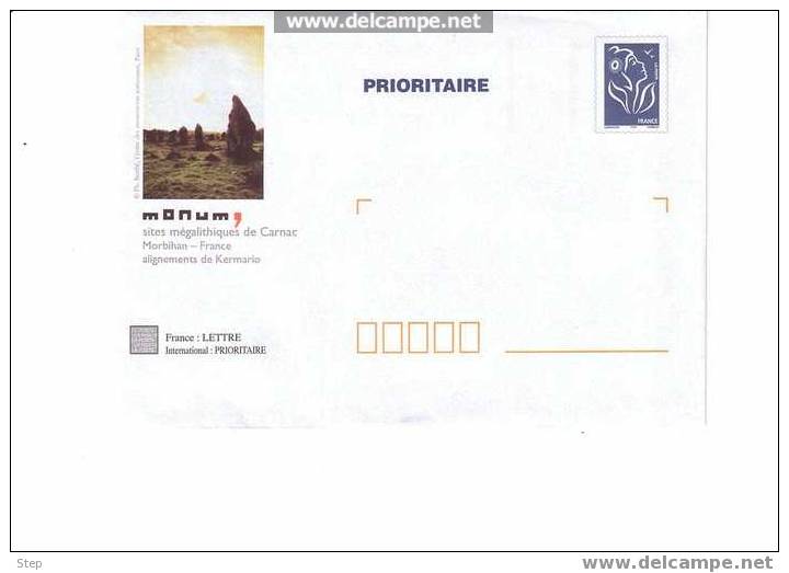 PAP PRIORITAIRE TSC SITES MAGALITHIQUES De CARNAC (MORBIHAN) Timbre LAMOUCHE BLEU Format CARRE Thème PREHISTOIRE - Prêts-à-poster:Stamped On Demand & Semi-official Overprinting (1995-...)