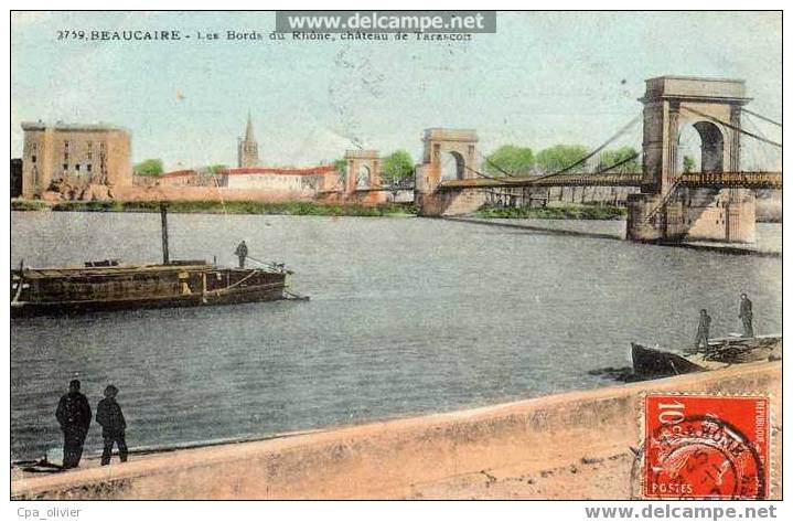 30 BEAUCAIRE Bords Du Rhone, Chateau De Tarascon, Animée, Colorisée, Ed Guende 2759, 1907 - Beaucaire