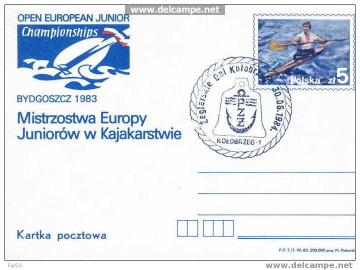 VOILE   OBLITERATION TEMPORAIRE POLOGNE 1984 SUR ENTIER POSTAL 1983 CANOE CHAMPIONNATS  D EUROPE JUNIOR - Sailing