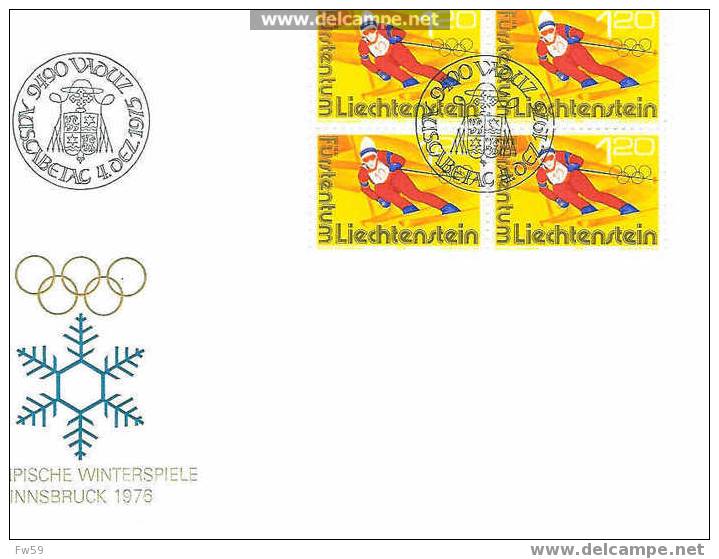 SKI PREMIER JOUR INNSBRUCK 1976 LIECHTENSTEIN AVEC 4 TIMBRES DIFFERENT - Winter 1976: Innsbruck