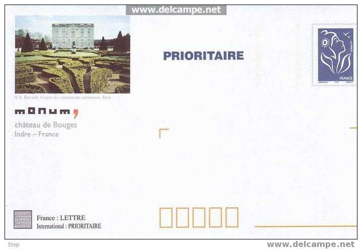 PAP PRIORITAIRE TSC CHATEAU De BOUGES (INDRE) Timbre LAMOUCHE BLEU Format CARRE - Prêts-à-poster:Stamped On Demand & Semi-official Overprinting (1995-...)