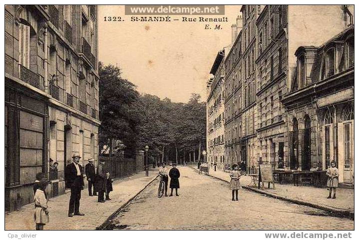 94 ST MANDE Rue Renault, Animée, Ed EM 1322, 1912 - Saint Mande