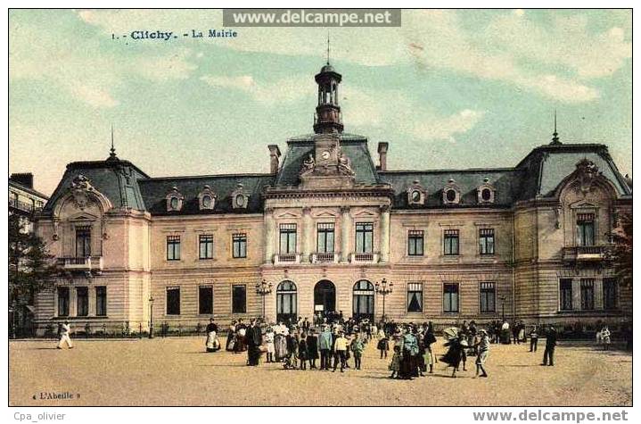 92 CLICHY Mairie, Très Animée, Colorisée, Ed Abeille 1, 1912 - Clichy