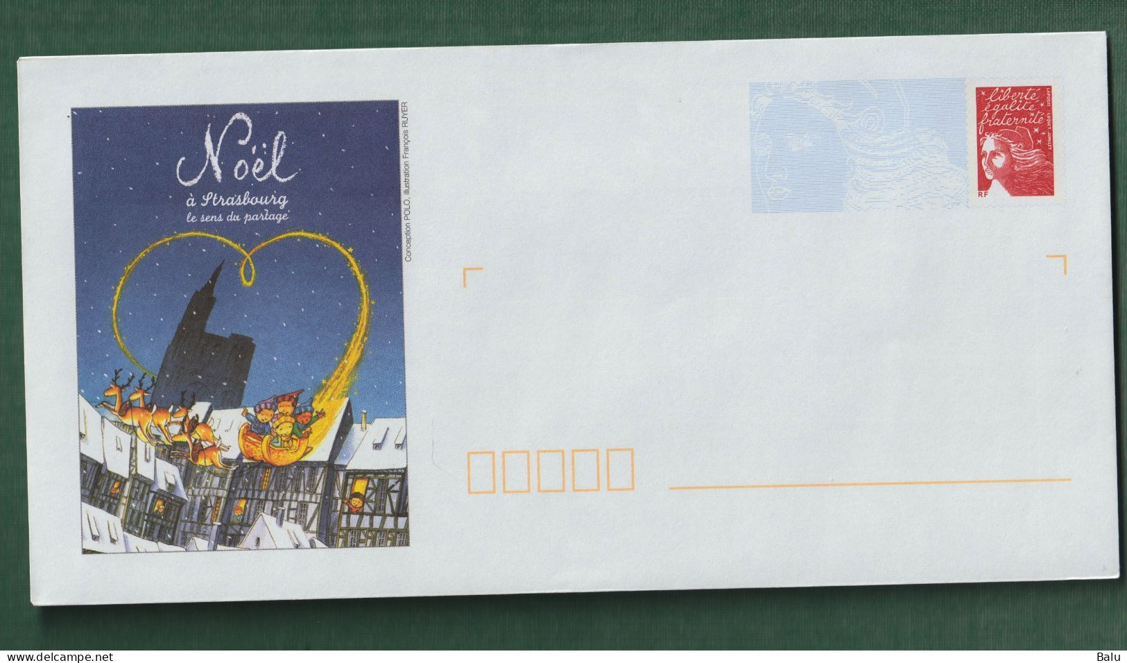 France Entier Postal Yvert No. 3417-E2  2 Lignes + Petit Carré Au Verso No 809 Lot B2K/0406675 Repiqué Noel à Strasbourg - Listos A Ser Enviados : Réplicas Privadas