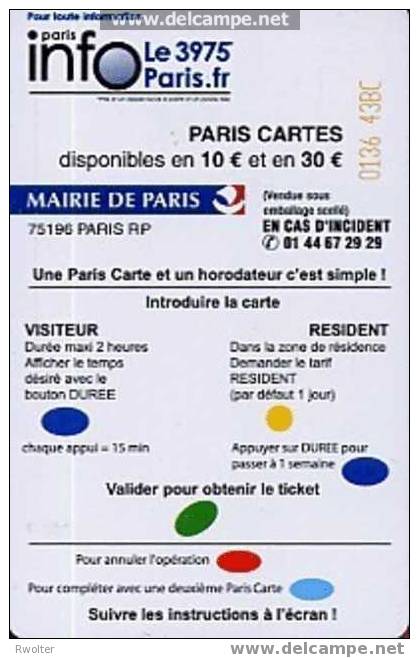 @+ PARIS CARTE - ABONNEMENT RESIDENT - 10 € - SA1 - SERIE 0136. - Cartes De Stationnement, PIAF