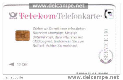 TELECARTE ALLEMANDE TELEKOM OSD P22 10/1991 12DM ALLE WOLLEN IHR GELD - Sammlungen
