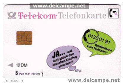 TELECARTE ALLEMANDE - TELEKOM P23 11/1991 12DM VERSAND - Collezioni