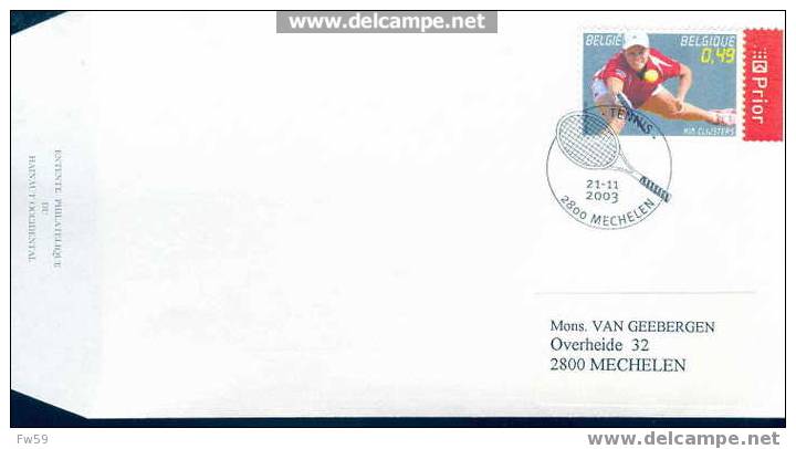 TENNIS FDC BELGIQUE 2003 KIM CLIJSTERS OBLITERATION MECHELEN - Tennis