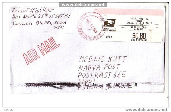 GOOD POSTAL COVER : USA ( Council Bluffs. IA ) - ESTONIA 2004 - Postage Paid 0.80$ - Autres & Non Classés