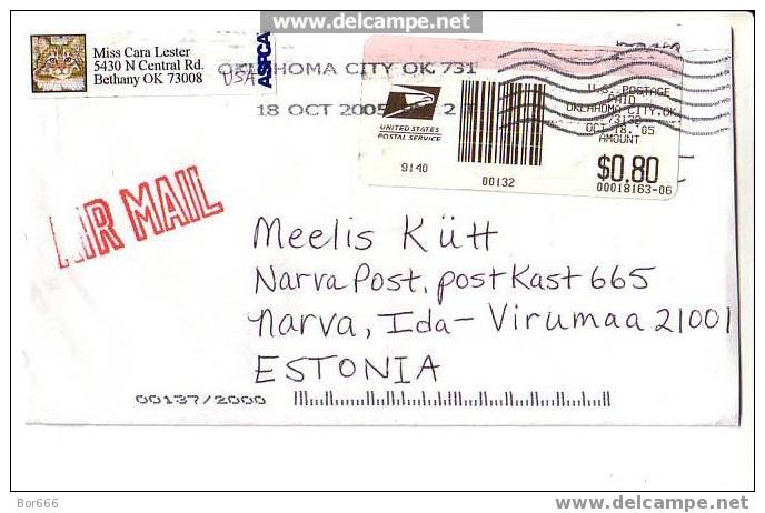 GOOD POSTAL COVER : USA ( Oklahoma City OK ) - ESTONIA 2005 - Postage Paid 0,80$ - Storia Postale