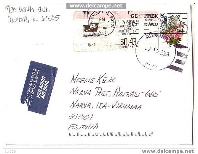 GOOD POSTAL COVER : USA ( Aurora IL ) - ESTONIA 2004 - Postage Paid 0,43 + Stamp 0,37 - Storia Postale