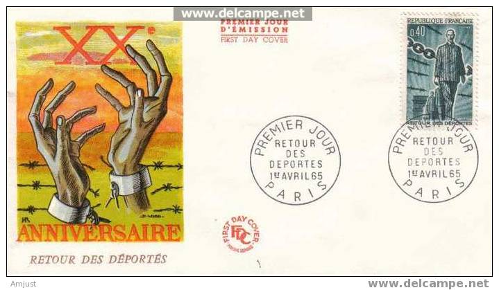 FDC France 1965 (Y&T 1447) 20ème Anniversaire Du Retour Des Déportés - 1960-1969