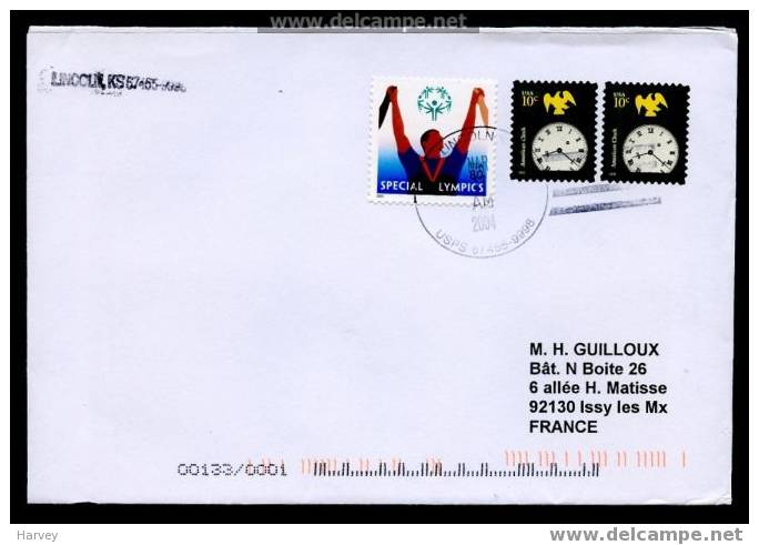 USA Lettre 80c Pour La France Timbre 60c Special Olympics Lincoln 17/03/2004 - Handisport