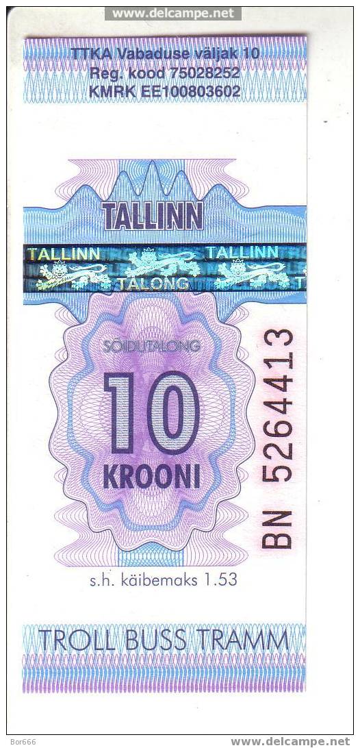 ESTONIA - TALLINN Bus One Way Ticket (mint) - Europe