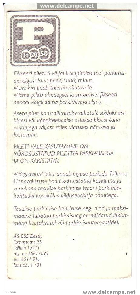 ESTONIA - TALLINN - CITY PRICED PARKING CARD 2003 - Other & Unclassified