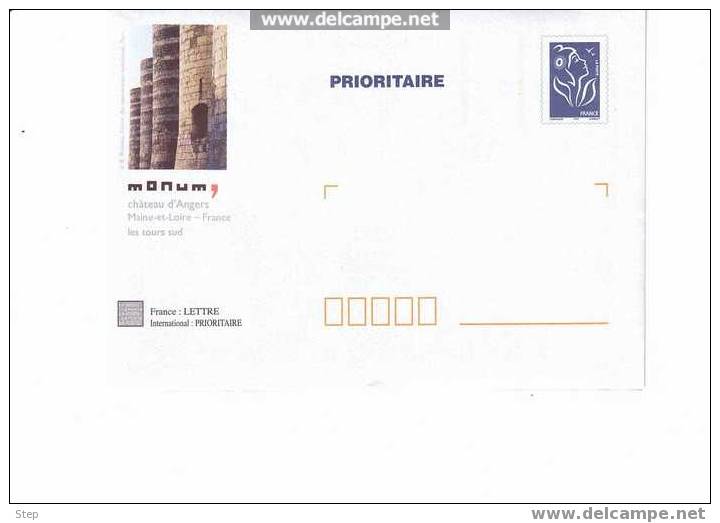 PAP PRIORITAIRE TSC CHATEAU D'ANGERS "REMPARTS" (MAINE ET LOIRE) Timbre LAMOUCHE BLEU Format CARRE - Prêts-à-poster:Stamped On Demand & Semi-official Overprinting (1995-...)