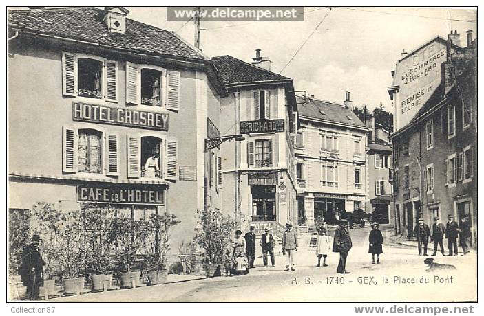 01 - AIN - GEX - LA PLACE DU PONT - HOTEL - COMMERCE - PHARMACIE - CARTE TRES ANIMEE - Gex