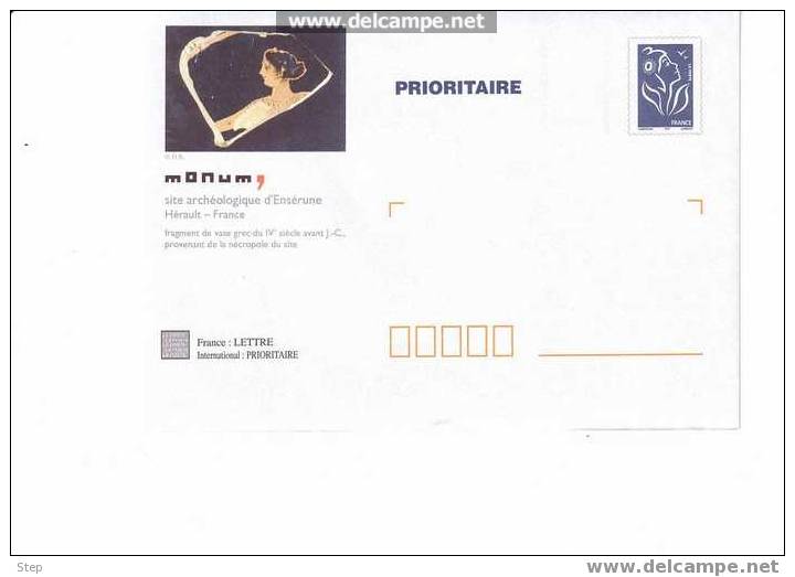 PAP PRIORITAIRE TSC SITE ARCHEOLOGIQUE D'ENSERUNE (HERAULT) Timbre LAMOUCHE BLEU Format CARRE - Prêts-à-poster:Stamped On Demand & Semi-official Overprinting (1995-...)