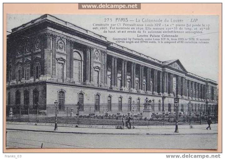 Paris Colonnade Du Louvre Carte Correspondance Des  Grands Magasins Du Louvre 1923 - Negozi