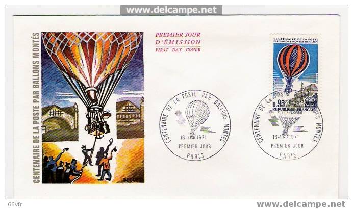 FRANCE / CENTENAIRE DE LA POSTE PAR BALLONS MONTES / 1971. - Fesselballons