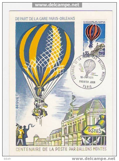 FRANCE / CENTENAIRE DE LA POSTE PAR BALLONS MONTES / 1971. - Luchtballons