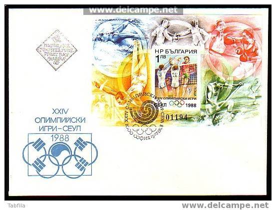 BULGARIE - 1988 - Jeux Olimpiques - Seoul´88 - FDC - Bl.imp. - Voleibol