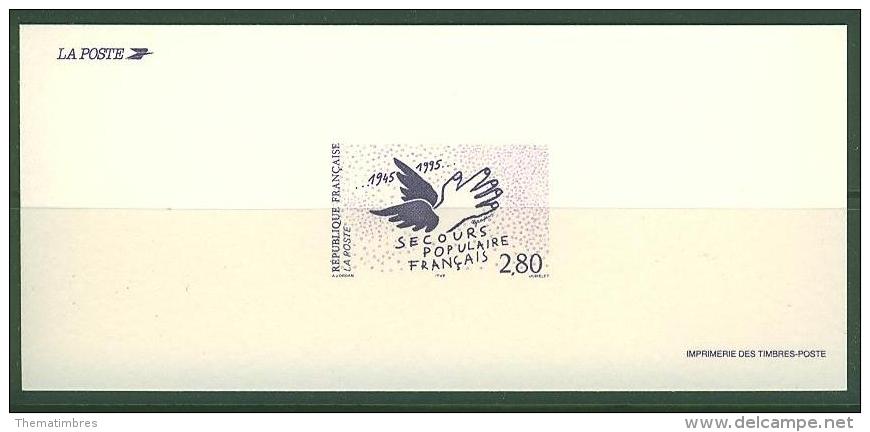 GRA2947 Secours Populaire Francais Main Oiseau 2947 France 1995 Gravure Officielle - Contre La Faim