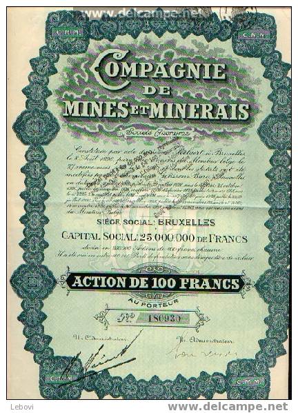 BRUXELLES - Cie Des Mines Et Minerais SA (1928)) - Bergbau