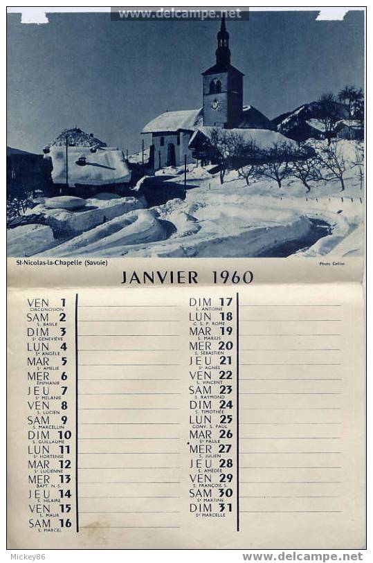 Page Calendrier --Janvier 1960---St Nicolas-la-Chapelle--73 - Autres & Non Classés