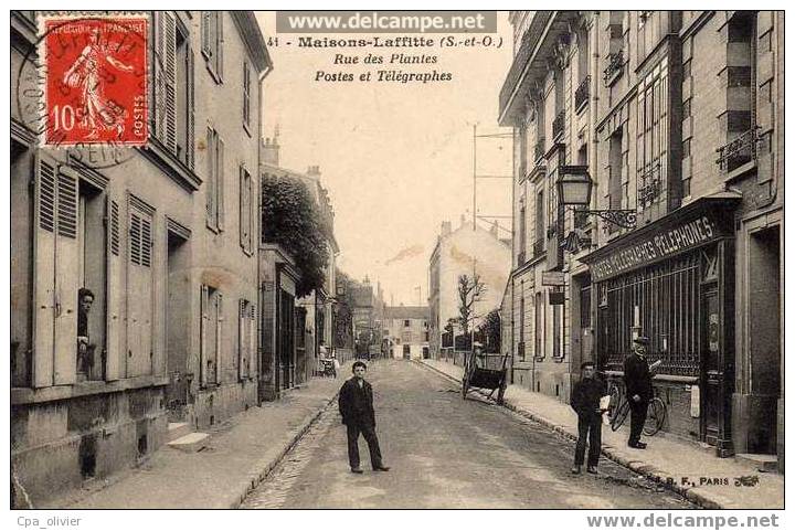 78 MAISONS LAFFITTE Rue Des Plantes, Poste & Telegraphes, Animée, Ed BF 41, 1908 - Maisons-Laffitte