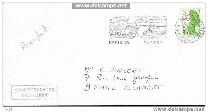 AUTOMOBILE  OBLITERATION TEMPORAIRE FRANCE 1987 PARIS - Cars