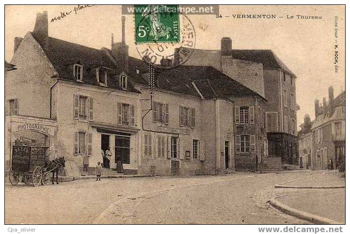 89 VERMENTON Le Thureau, Animée, Poste, Photographe, Attelage De Livraison "Felix Potin", Ed Roch 34, 1908 - Vermenton