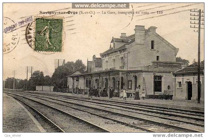 91 SAVIGNY SUR ORGE Gare, Intérieur, Quais, Animée, Inaugurée En 1904, Cachet Ferroviaire, Ed Thevenet 119, 1919 - Savigny Sur Orge