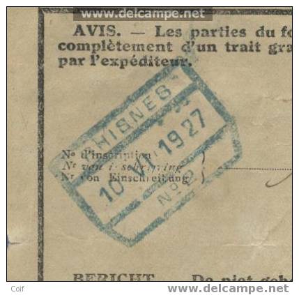 Vrachtbrief / Lettre De Voiture  Met Stempel RHISNES (blauw) Op 10/6/1927 Naar HAREN - Sonstige & Ohne Zuordnung