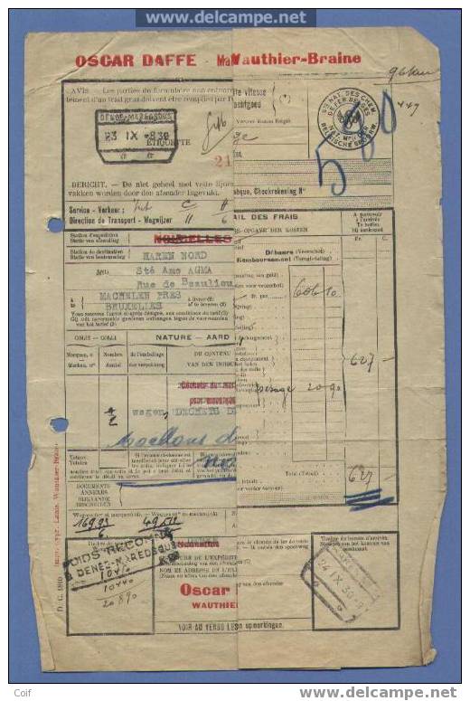 Vrachtbrief / Lettre De Voiture  Met Stempel DENEE-MAREDSOUS Op 24/9/1930 + Stempel POIDS RECONNU  Naar HAREN - Other & Unclassified