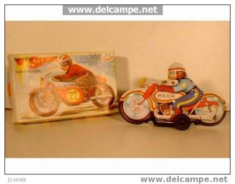 ANTIGUA MOTO DE HOJALATA LITOGRAFIADA A FRICCION CON SUS CAJA ORIGINAL - CON SU CAJA, SOLAMENTE ABIERTA PARA HACER ESTA - Jouets Anciens