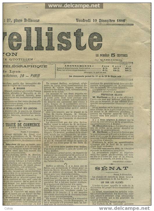 Le Nouvelliste De Lyon 10 Décembre 1886 - 1850 - 1899