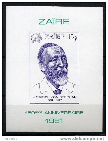 UPU  1981  NON DENTELE   Heinrich Von Stephan Bloc  ZAIRE    ++ - Altri & Non Classificati