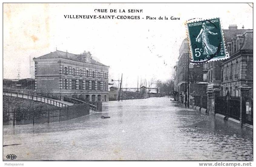 Cpa Villeneuve St Georges (94, Val De Marne) Crue De La Seine. Place De La Gare. 1910 - Villeneuve Saint Georges