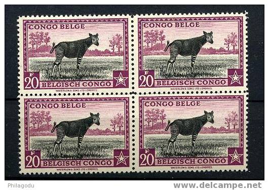 Congo  Belge 1942   OKAPI **   Bloc De 4 Du  20F ++ Postfrich - Girafes