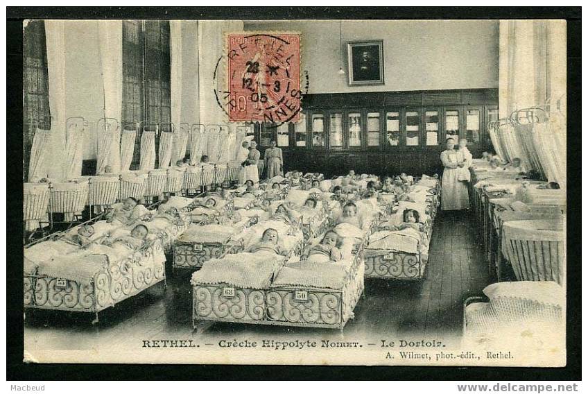 08 - RETHEL - Crèche Hippolyte Noiret - Le Dortoir - BELLE CARTE TRÈS ANIMÉE - Rethel