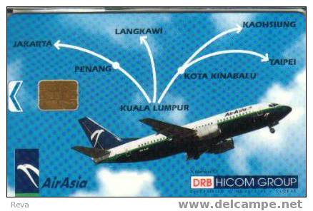 MALASIA  $10  BEAUTIFUL  COLOURFUL  AIR ASIA  AIRLINE  AIRPLANE  NAMES OF CITIES CHIP  MINT - Malaysia