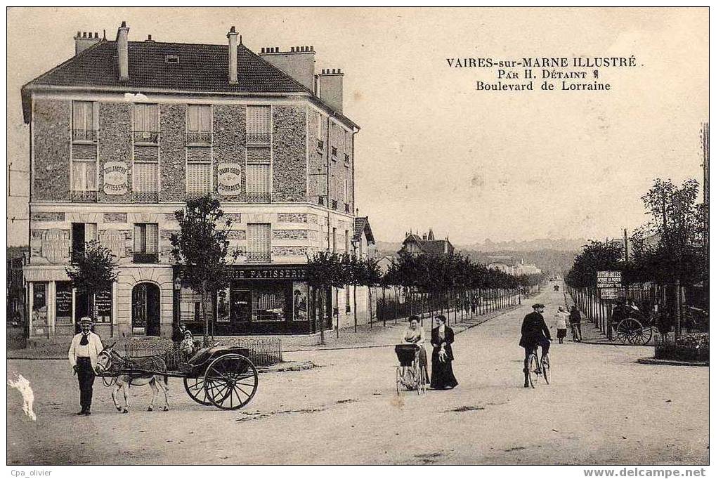 77 VAIRES SUR MARNE Boulevard De Lorraine, Animée, Boulangerie, Attelage D´Ane, Ed Detaint, 191? - Vaires Sur Marne